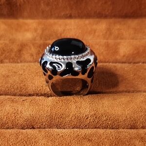 18K Gold Plated Black Stone Statement Ring Sz 6